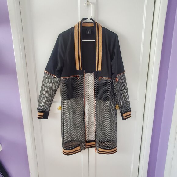 Women's Small Black And Rose Gold Sporty Sheer Varsity Jacket By Lime - Picture 5 of 9